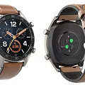 Smartwatch with Brown Leather Strap Dial Display Back Sensor and Health Monitoring Function