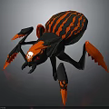 3D Modeled Spider With Black Red Stripes Orange Legs And Skull On Head