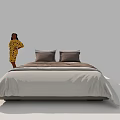 Single Bed With Light Gray And Brown Bedding And Two Brown Pillows 3d model