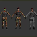 Three Military Characters With Red Berets Different Camouflage Uniforms And Tactical Gear Standing Poses