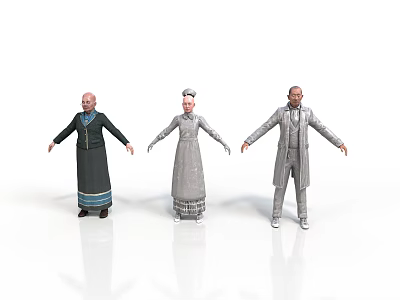 Man in Gray Formal Suit Standing with Two Other Figures on White Background 3d model