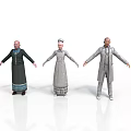 Man in Gray Formal Suit Standing with Two Other Figures on White Background