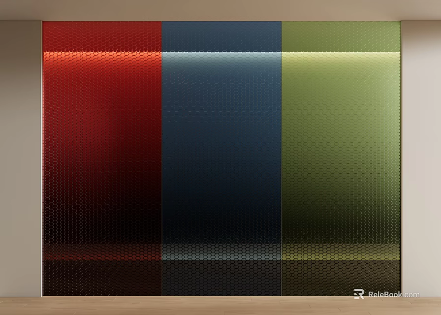 Colorful Glass Room Divider With Red Blue Green Panels For Modern Home Interior 3d model 
