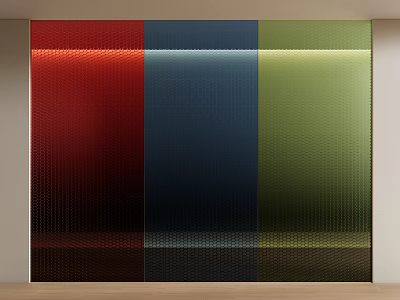 Colorful Glass Room Divider With Red Blue Green Panels For Modern Home Interior 3d model