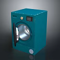Teal Cube Shaped Washing Machine With Circular Door And Front Control Panel 3d model