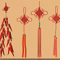 Red Chinese Knot Ornament Decoration Set with Various Designs and Decorative Tassels