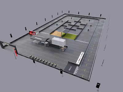 Efficient Road Facilities In Parking Layout With Lanes Signage Kiosk And Grass Area 3d model