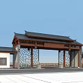 Traditional Chinese Entrance Gate With Intricate Lattice Design And Curved Pagoda Style Roof