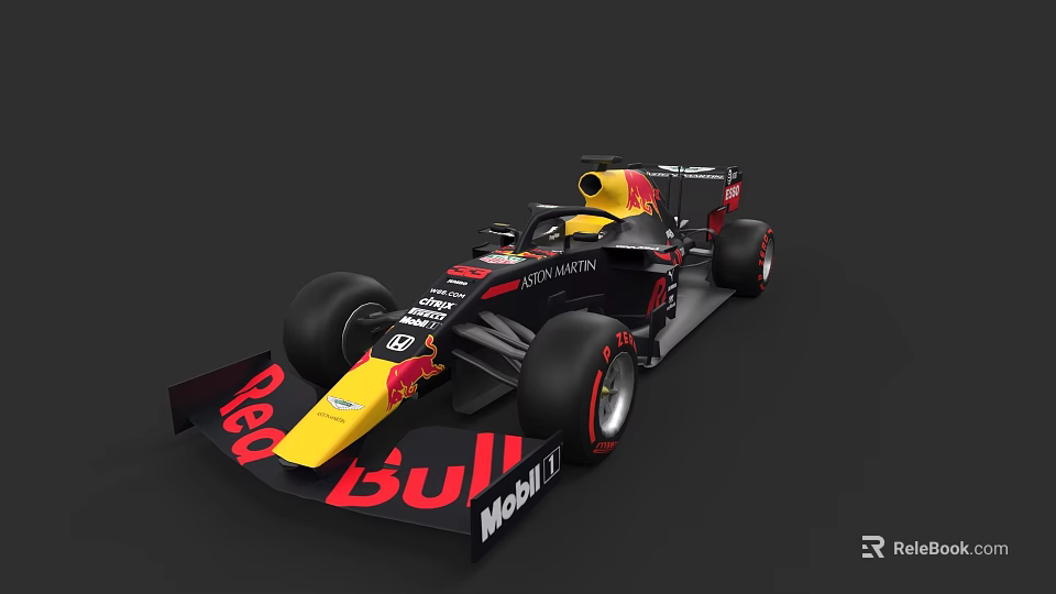 Red Bull Formula 1 Car With Black Yellow Livery Aerodynamic Design And Mobil 1 Logos 3d model 