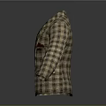 Brown Beige Plaid Blazer With Light Inner Lining And Red Pocket Emblem Detail