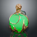 Exquisite Green Jade Pendant With Golden Lion Head And Leaf Base Design