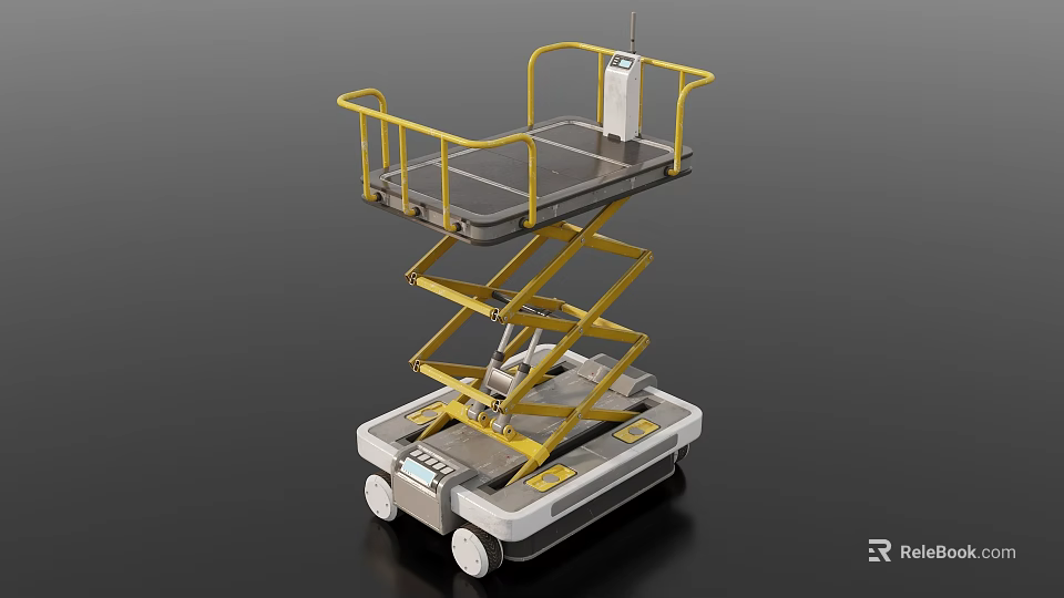 Yellow Scissor Lift Industrial Equipment With Platform Guardrail Wheels For Elevated Work 3d model 
