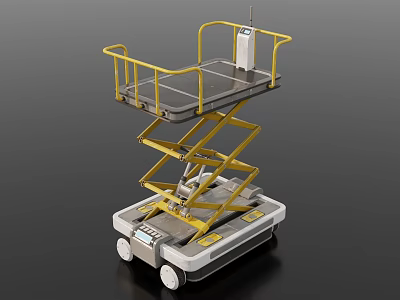 Yellow Scissor Lift Industrial Equipment With Platform Guardrail Wheels For Elevated Work 3d model