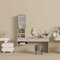Modern Dressing Tables With Mirrors Stools And Decorative Items On Light Beige Wall 3d model