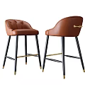 Stylish Brown Leather Bar Stools Featuring Black And Gold Legs Metal Accents