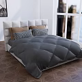 Double Bed With Upholstered Headboard Gray Comforter And Checkered Pillows Near Sea View Window