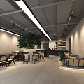 Modern Restaurant Interior Design With Large Tree Bar Counter Bar Stools And Sofa Area 3d model