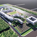 Modern School Campus Buildings Architectural Design With Sports Field Green Spaces And Water Area