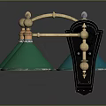 Modern Four Piece Lighting Fixture Combination With Golden Brackets And Green Conical Shades