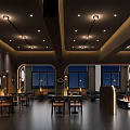 Modern Bar Interior Design With Stylish Lighting Fixtures Tables Chairs Bar Counter And Windows