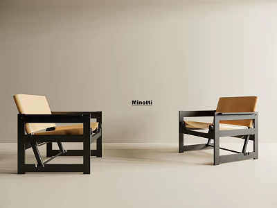 Two Modern Leisure Chairs With Black Frame And Beige Cushion In Simple Interior 3d model