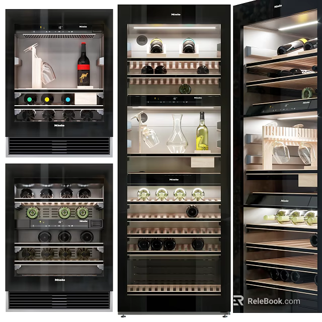 Wine Refrigerator With Modern Interior Multiple Shelves For Wine Bottles And Glasses Storage 3d model 