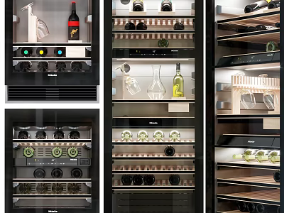 Wine Refrigerator With Modern Interior Multiple Shelves For Wine Bottles And Glasses Storage 3d model