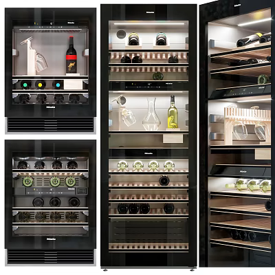 Wine Refrigerator With Modern Interior Multiple Shelves For Wine Bottles And Glasses Storage 3d model
