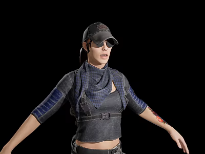 Stylish Game And Movie Character Wearing Cap Sunglasses Scarf And Sleeveless Top 3d model