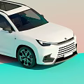 White SUV Car Featuring Panoramic Sunroof Black Wheels Modern Design And Aqua Pink Background