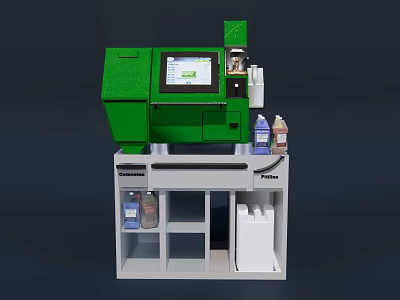 Green Industrial Equipment Equipped With Display Screen Bottles And Storage Cabinet Below 3d model