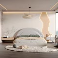 Modern Bedroom Interior Design With Curved Headboard Curved LED Lighting And Large Windows