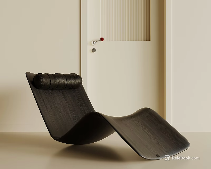 Black Modern Curved Lounge Chair In Minimalist Interior With White Door And Light Wall 3d model 
