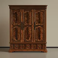 Traditional Wooden Wardrobe With Intricate Carved Doors And Bottom Drawers For Storage