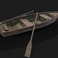 Old Wooden Boat With Worn Wooden Structure And Oar On Black Background