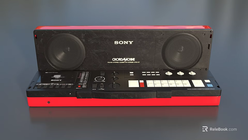 Red Sony Ghetto Blaster Musical Instrument Audio Device With Stereo Speakers And Control Panel 3d model 