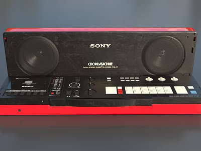 Red Sony Ghetto Blaster Musical Instrument Audio Device With Stereo Speakers And Control Panel 3d model