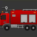 Detailed Red Fire Truck Model With Emergency Lights And Storage Cabinets