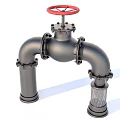 Industrial Valve And Pipe System With Red Handwheel Metal Flange Connections And Filter Strainer