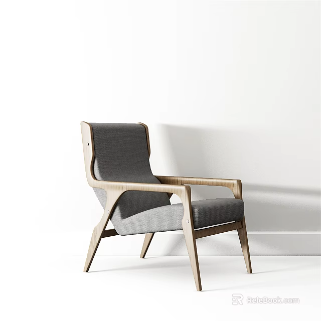 Modern Accent Chair With Wooden Frame Armrest And Comfortable Gray Cushion 3d model 
