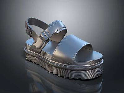 Modern Platform Sandals With Leather Straps And Wavy Sole Design 3d model
