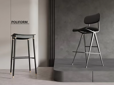 Poliform Modern Bar Stools With Black Leather Seats And Metal Legs Design 3d model