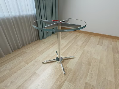 Round Glass Top Outdoor Table With Silver Metal Four Legs Base 3d model
