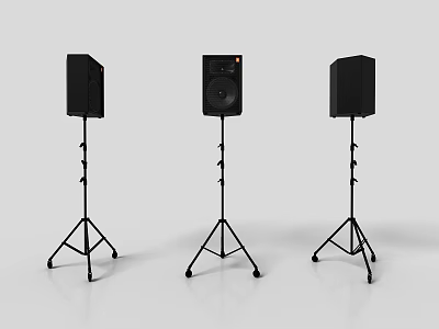 High Quality Black Audio Speakers on Tripod Stands for Professional Use 3d model