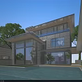 Modern Detached Villa With Swimming Pool Large Glass Windows And Tree Surroundings