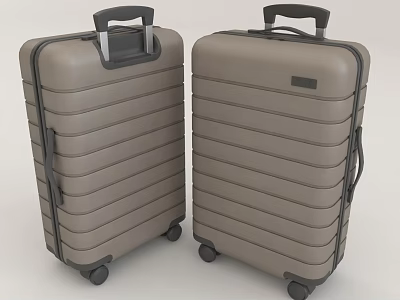 Modern Light Gray Striped Suitcases With Telescopic Handle And Rolling Wheels 3d model