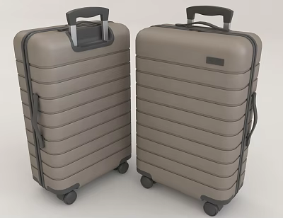 Modern Light Gray Striped Suitcases With Telescopic Handle And Rolling Wheels 3d model
