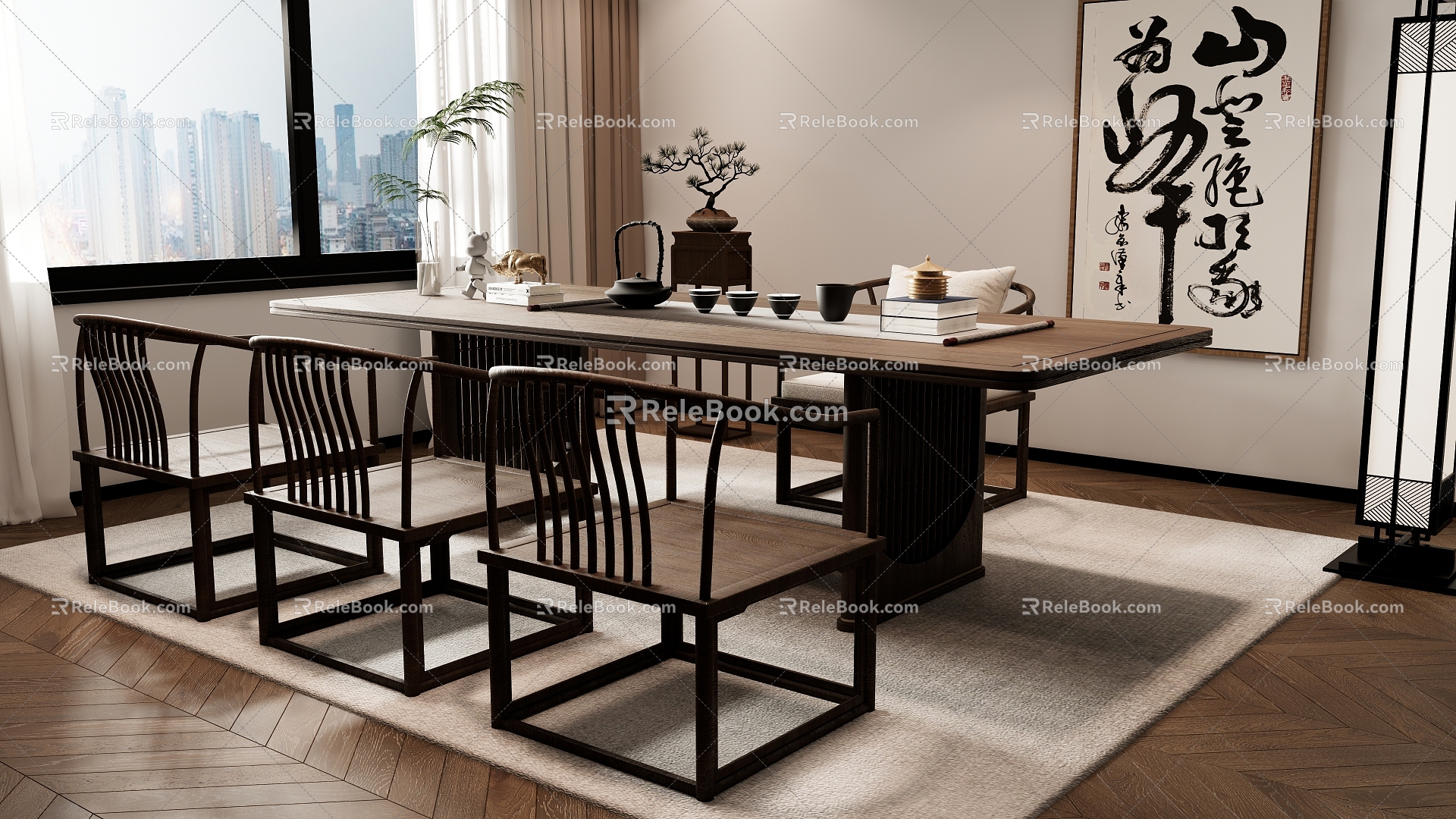 New Chinese Tea Table and Chair Combination Tea Table Tea Table 3d model