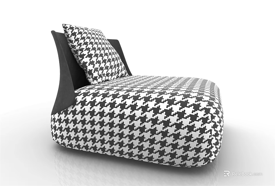Modern Single Sofa With Houndstooth Pattern Design And Decorative Pillow Accent 3d model 