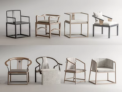 Modern Armchairs In Various Designs With Wooden Frames And Upholstered Seats 3d model